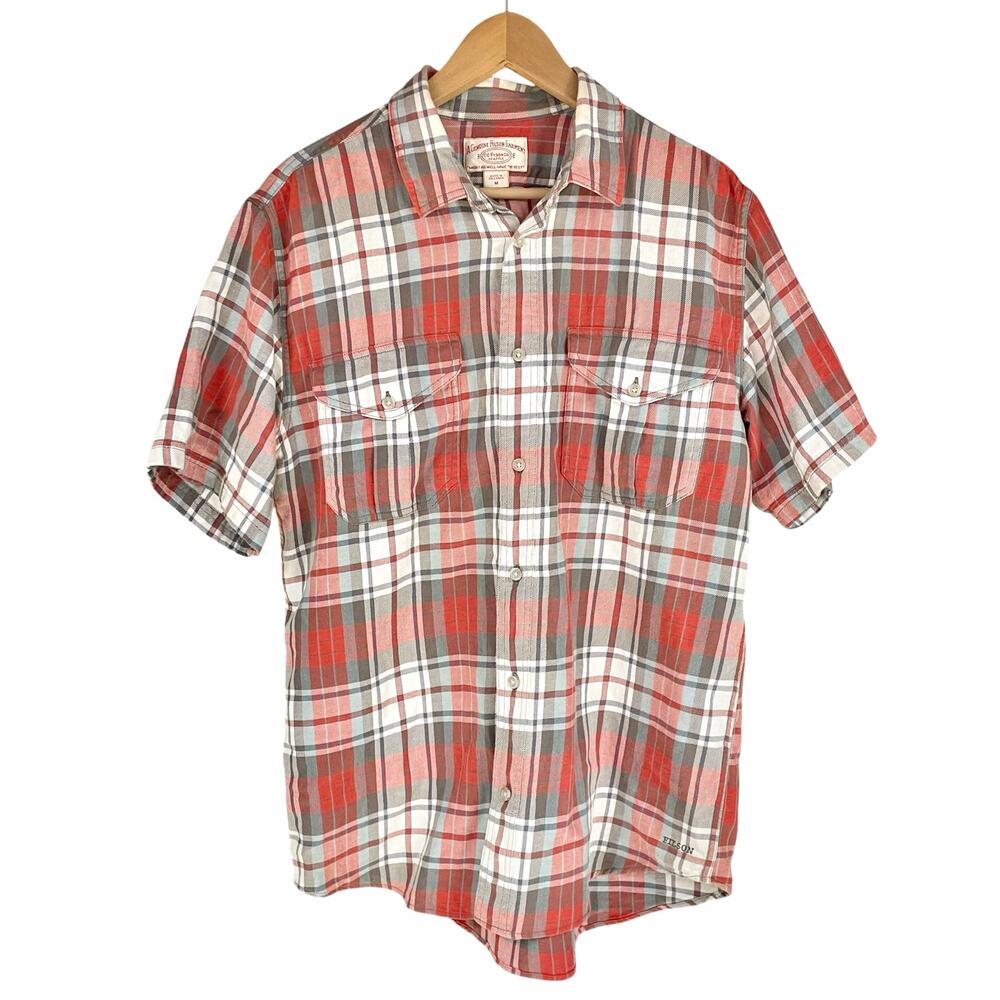 FILSON Short Sleeve Lightweight Alaskan Guide Shirt Red/Gray/White Plaid Size M